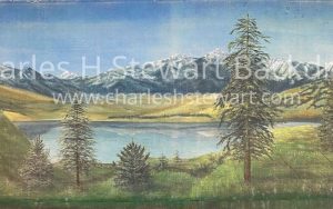 Austrian mountains and lake and trees backdrop