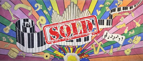 piano keys and instruments rainbow burst sold stamp