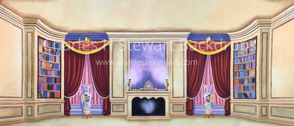 Victorian Inn Backdrop Victorian Interior Blue Curtains Backdrop | Backdrops by Charles H. Stewart